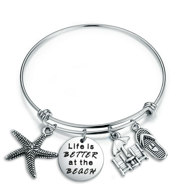 Beach Bracelet Life is Better at The Beach Ocean Jewelry Vacation Gifts for Beach Lover Beach Charm Bangle Beach Theme BR 